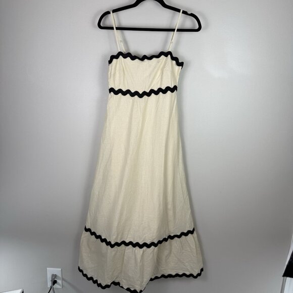 Petal & Pup Yana Maxi Dress Cream Black Cotton Tiered Trim Summer Midi Size S - Picture 3 of 12